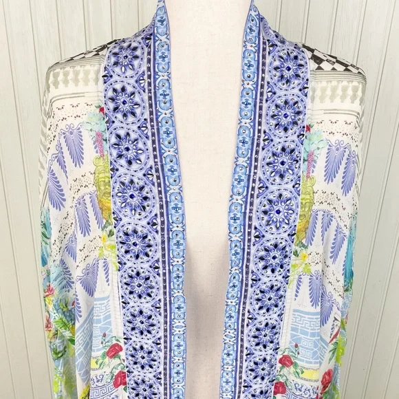 Camilla Open Front Cardi Cape Masking Madness 100% Silk Crystal Embellised OS